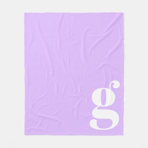 Modern Monogram Initial Letter Pastel Lavender Fleece Blanket