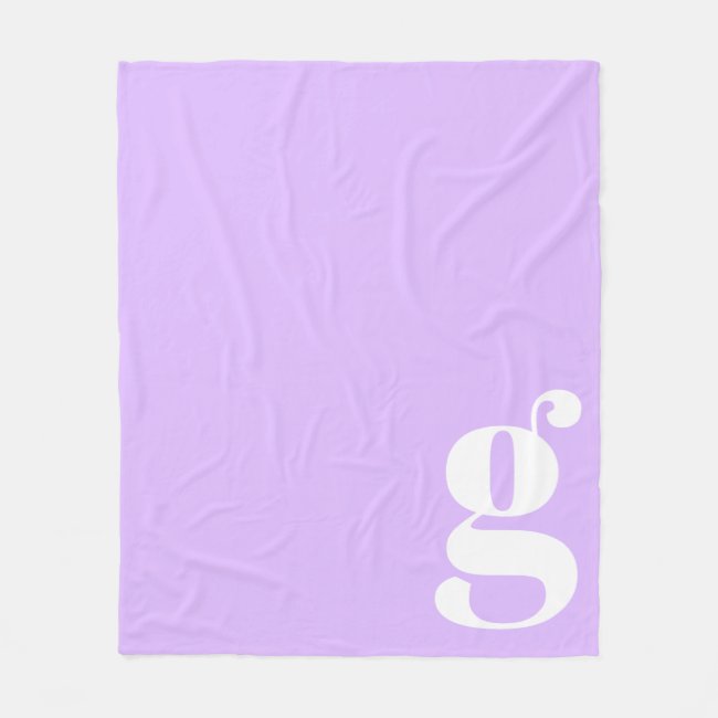 Modern Monogram Initial Letter Pastel Lavender Fleece Blanket