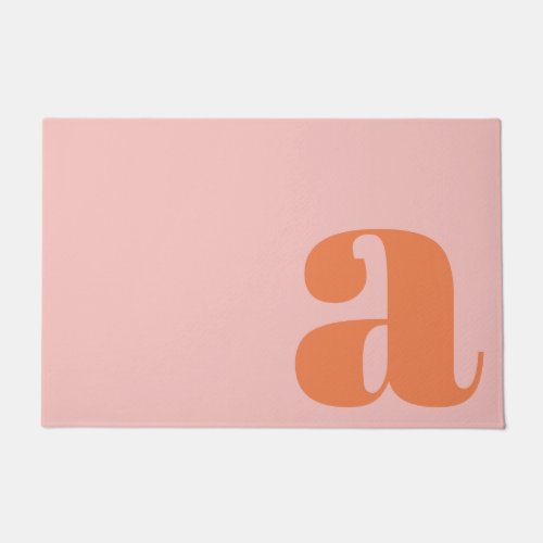 Modern Monogram Initial Letter Pastel Pink Orange Doormat