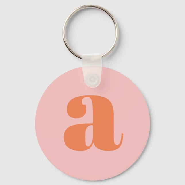 Modern Monogram Initial Letter Pastel Pink Orange  Keychain (Front)