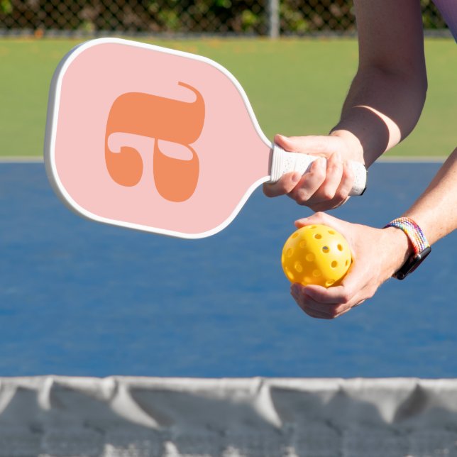 Modern Monogram Initial Letter Pastel Pink Orange Pickleball Paddle (Insitu)