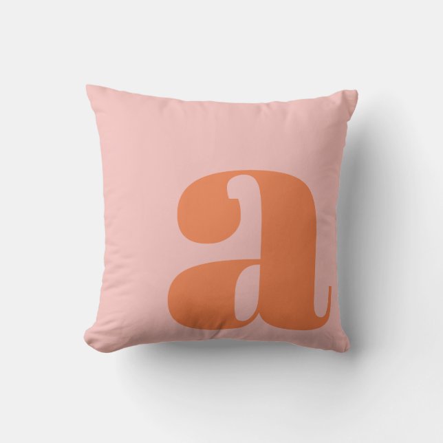 Modern Monogram Initial Letter Pastel Pink Orange Throw Pillow (Front)