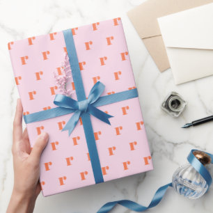Modern Monogram Initial Letter Pastel Pink Orange Wrapping Paper