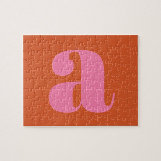 Modern Monogram Initial Letter Pink and Orange Jigsaw Puzzle (Horizontal)