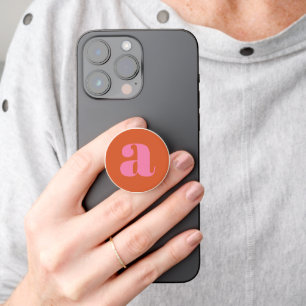 Modern Monogram Initial Letter Pink and Orange  PopSocket