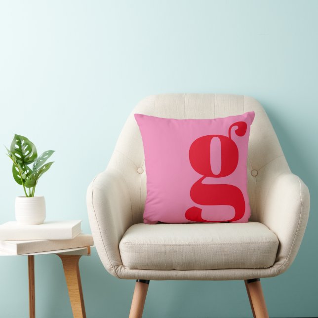 Modern Monogram Initial Letter Pink and Red Throw Pillow (Chair)