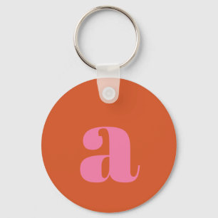 Modern Monogram Initial Letter Pink Burnt Orange Keychain