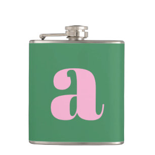 Modern Monogram Initial Letter Pink Green Wedding Flask