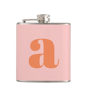 Modern Monogram Initial Letter Pink Orange Wedding Flask