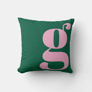 Modern Monogram Initial Letter Preppy Pink Green Throw Pillow