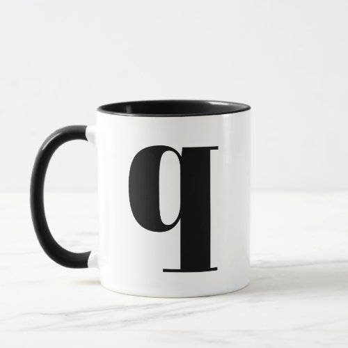 Modern Monogram Initial Letter q Black and White Mug