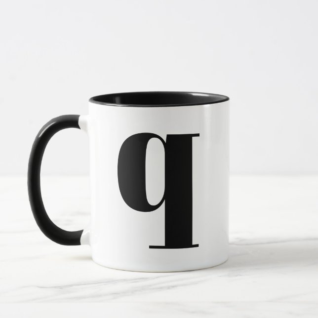 Modern Monogram Initial Letter q Black and White Mug (Left)