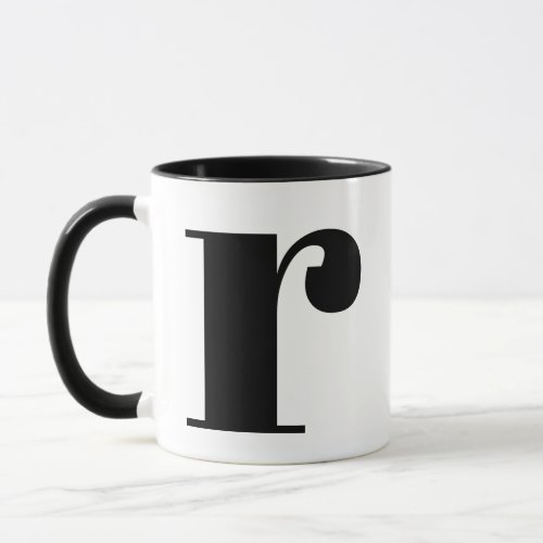 Modern Monogram Initial Letter r Black and White Mug