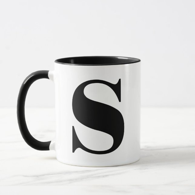 Modern Monogram Initial Letter s Black and White Mug (Left)