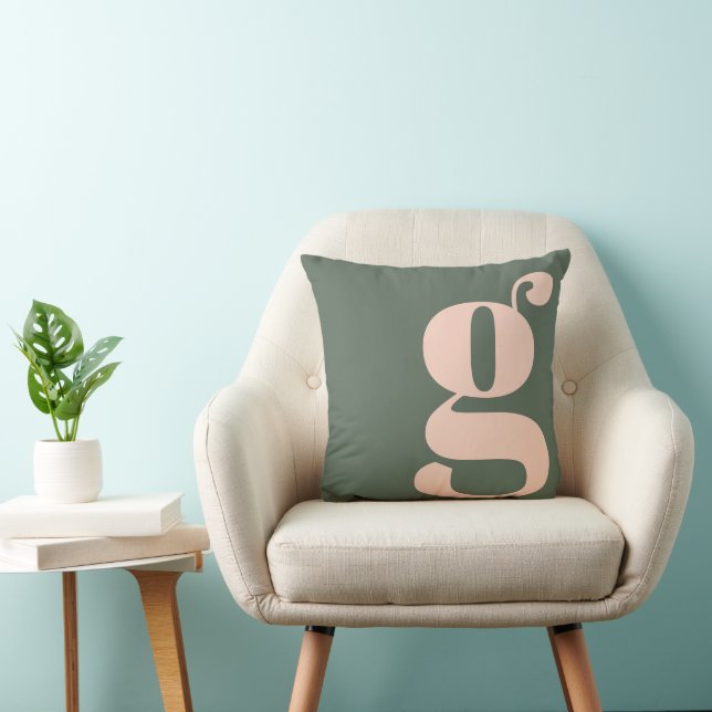 Modern Monogram Initial Letter Sage Green Blush Throw Pillow (Chair)