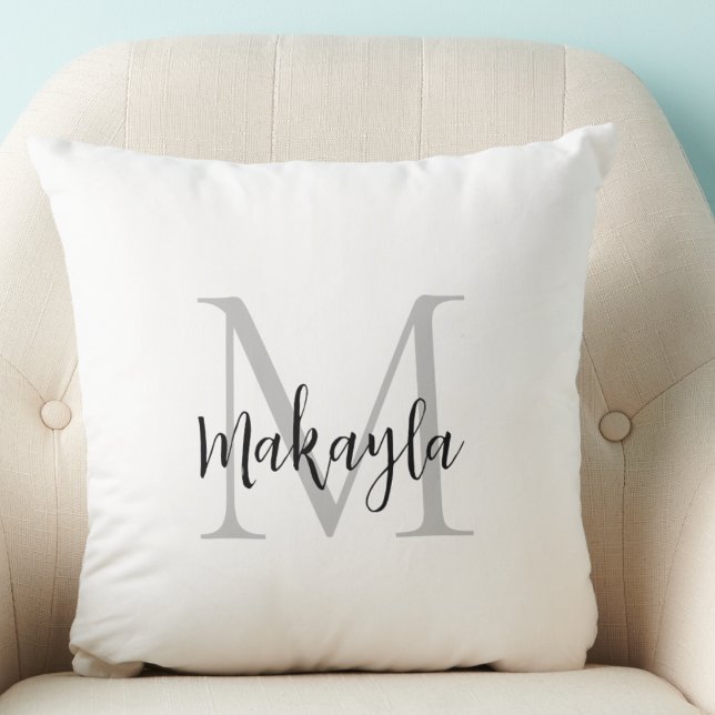 Modern Monogram Initial Letter Script Name  Throw Throw Pillow (Creator Uploaded)