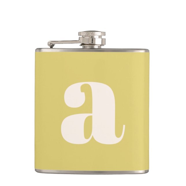 Modern Monogram Initial Letter Soft Yellow Wedding Flask (Front)