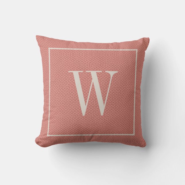 Modern Monogram Initial Letter Template Coral  Throw Pillow (Front)