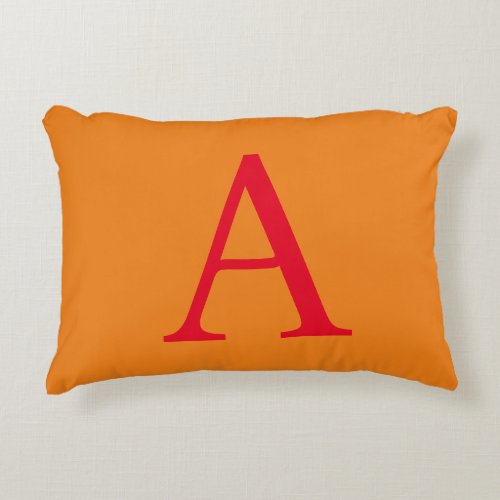 Modern Monogram Initial Letter Trendy Orange Red Accent Pillow