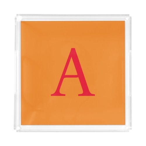 Modern Monogram Initial Letter Trendy Orange Red Acrylic Tray