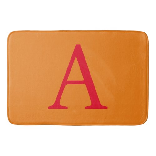 Modern Monogram Initial Letter Trendy Orange Red Bath Mat