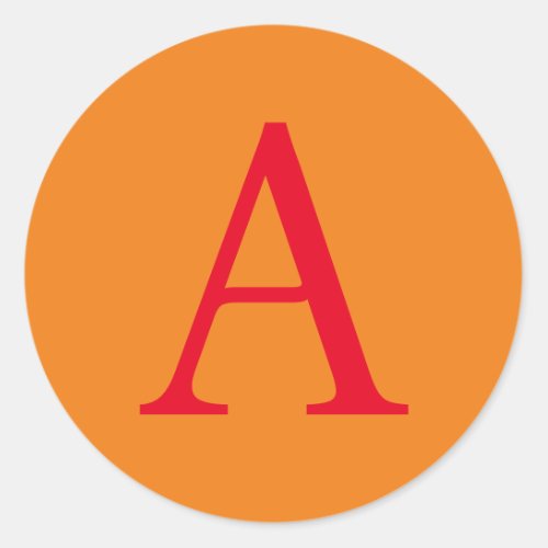 Modern Monogram Initial Letter Trendy Orange Red Classic Round Sticker