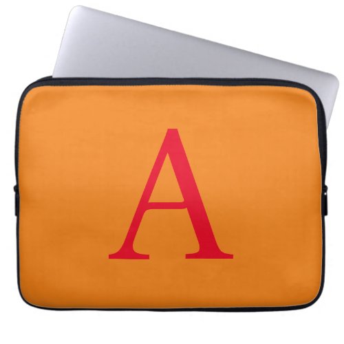 Modern Monogram Initial Letter Trendy Orange Red Laptop Sleeve