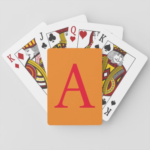Modern Monogram Initial Letter Trendy Orange Red Poker Cards