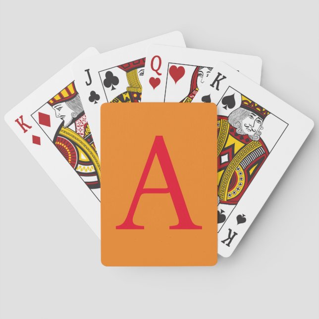 Modern Monogram Initial Letter Trendy Orange Red Poker Cards (Back)