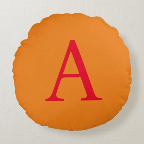 Modern Monogram Initial Letter Trendy Orange Red Round Pillow