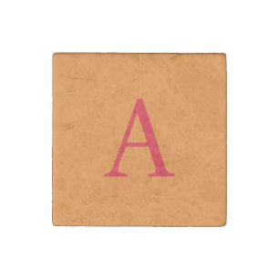 Modern Monogram Initial Letter Trendy Orange Red Stone Magnet