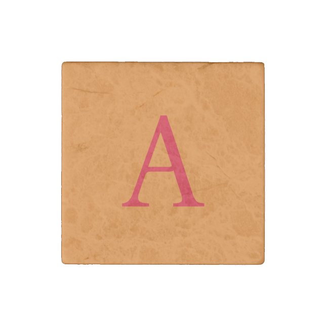 Modern Monogram Initial Letter Trendy Orange Red Stone Magnet (Front)