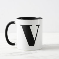 Modern Monogram Initial Letter V Black and White