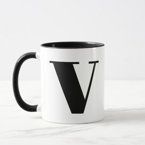 Modern Monogram Initial Letter V Black and White Mug