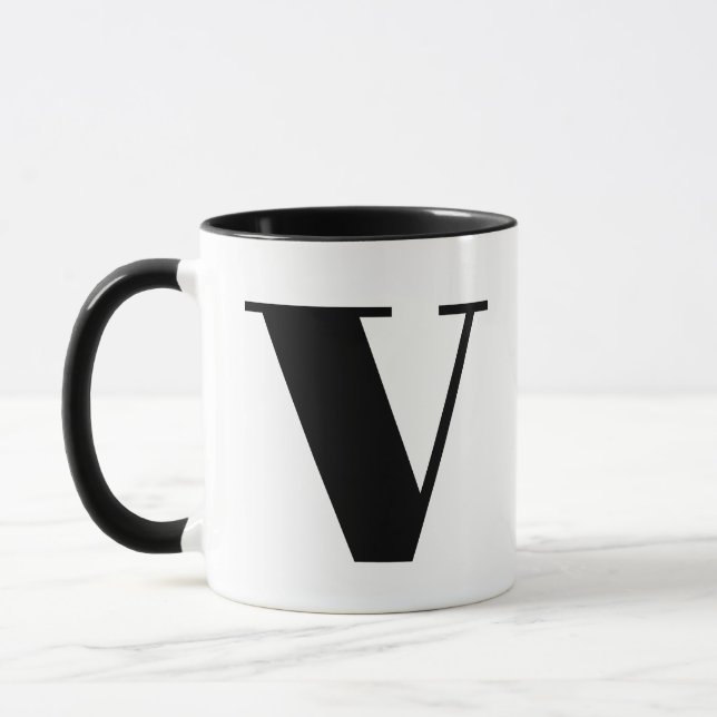 Modern Monogram Initial Letter V Black and White Mug (Left)