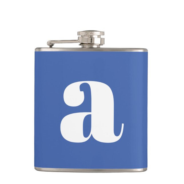 Modern Monogram Initial Letter Wedding Bright Blue Flask (Front)
