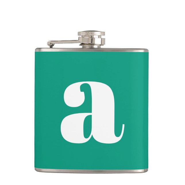 Modern Monogram Initial Letter Wedding Green Flask (Front)