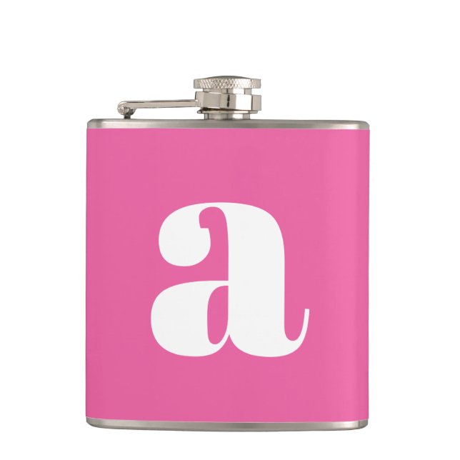 Modern Monogram Initial Letter Wedding Hot Pink Flask (Front)