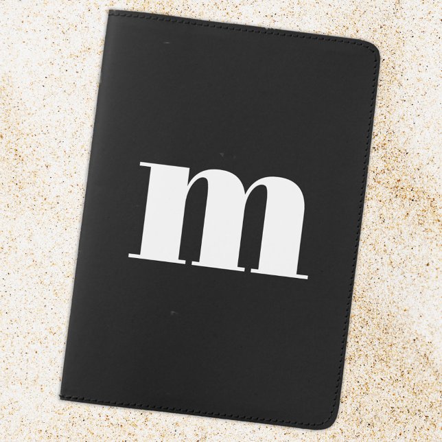 Modern Monogram Initial Lower Case Black Passport Holder (Fun modern lower case monogram initial personalized passport holder cover black and white)