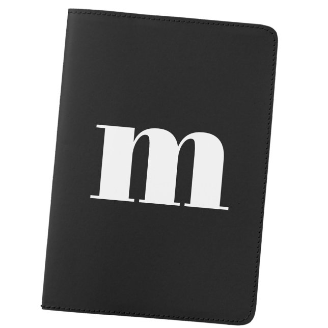 Modern Monogram Initial Lower Case Black Passport Holder (Fun modern lower case monogram initial personalized passport holder cover black and white)