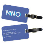 Modern Monogram Initial Luggage Tag<br><div class="desc">Modern minimalist monogram initial design which can be changed to personalize,  along with the details on the reverse. White on a blue background with a turquoise drop shadow.</div>