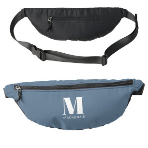 Modern Monogram Initial Name Dusty Blue Fanny Pack