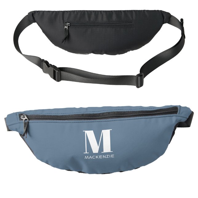 Modern Monogram Initial Name Dusty Blue Fanny Pack (Simple monogram initial name personalized dusty blue fanny pack)