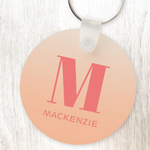 Modern Monogram Initial Name Peach Gradient Keychain