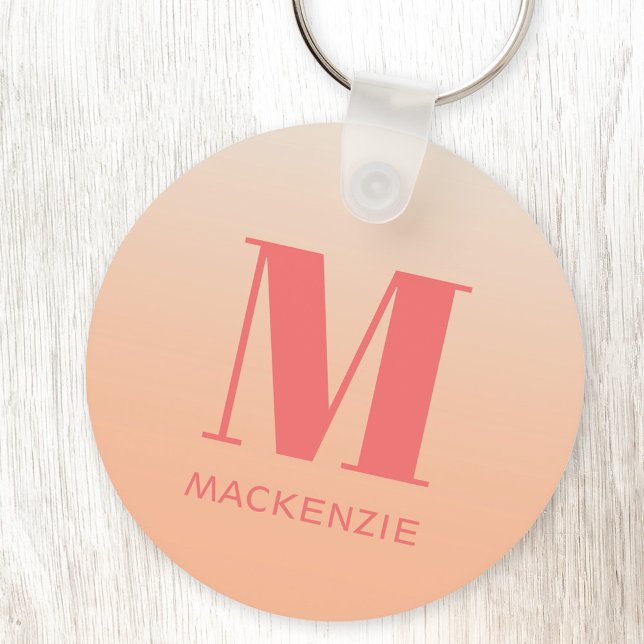 Modern Monogram Initial Name Peach Gradient Keychain (Peach gradient monogram initial name personalized keychain)