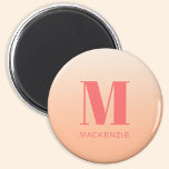 Modern Monogram Initial Name Peach Gradient Magnet<br><div class="desc">Modern typography minimalist monogram initial name design which can be changed to personalize.  Peach gradient background.</div>