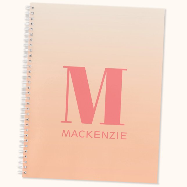 Modern Monogram Initial Name Peach Gradient Notebook (Monogram initial name personalized peach gradient custom notebook)