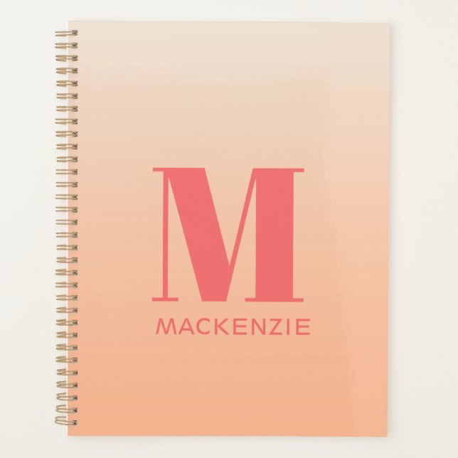 Modern Monogram Initial Name Peach Gradient Planner (Front)