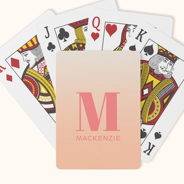 Modern Monogram Initial Name Peach Gradient Poker Cards (Modern monogram initial name peach gradient personalized playing cards)