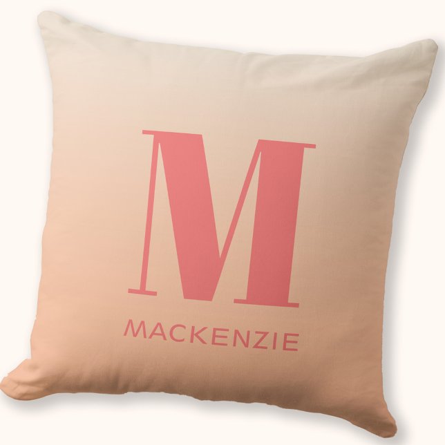 Modern Monogram Initial Name Peach Gradient Throw Pillow (Monogram initial name personalized peach gradient throw pillow )